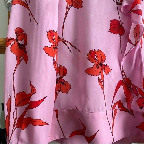 Parker Pink Red Floral Print Silk Blend Pasha Ruffle Wrap Blouse - Picture 10 of 16